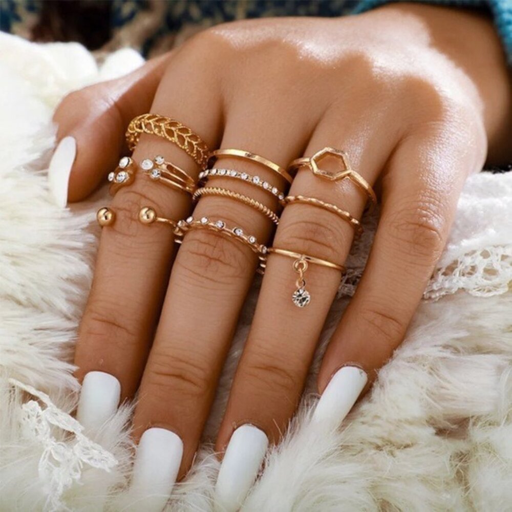 “Wild Child” Elegant Boho Gold Diamond Ring Set
